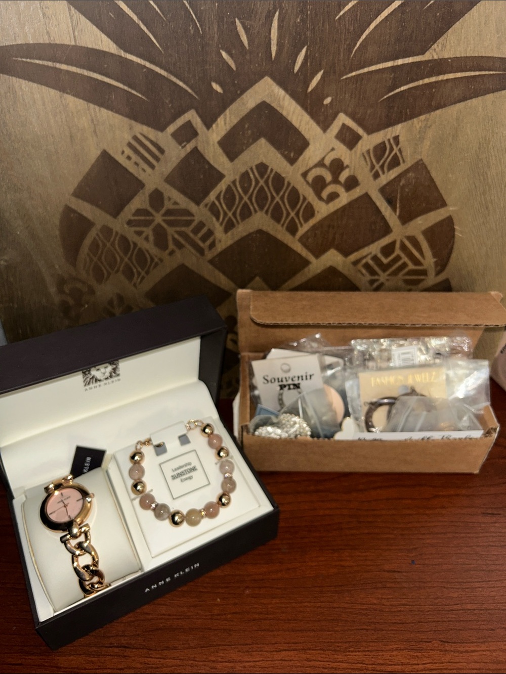 Anne Klein Rose Gold and sunstone bracelet Watch Set - needs new battery